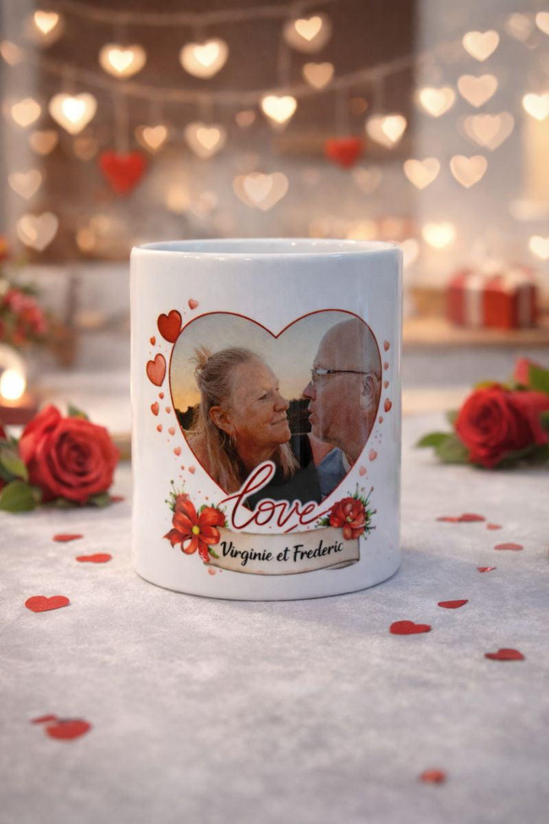 ✨Mug Personnalisé Cœur d’Amour – Création sur Mesures ✨